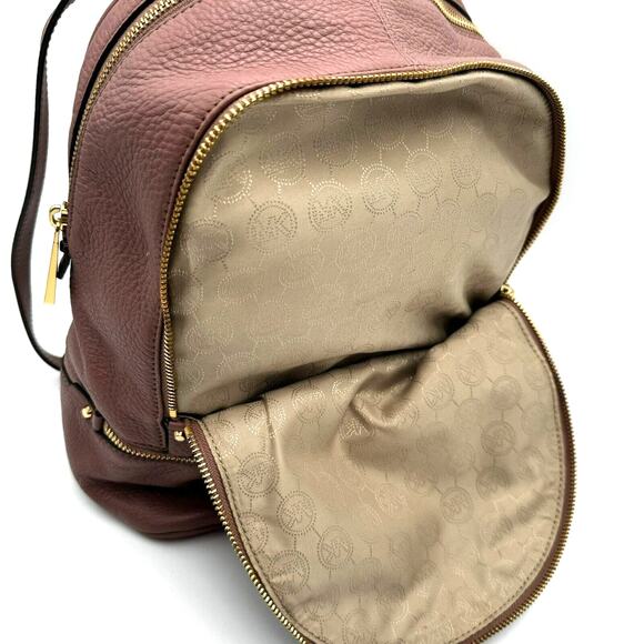 MICHAEL KORS Dusky Rose Rhea Zip Medium Leather Backpack Purse Adjustable Straps - Picture 8 of 12